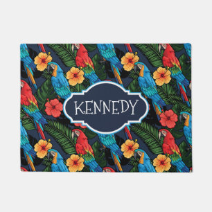 Macaw And Hibiscus Pattern   Add Your Name Doormat