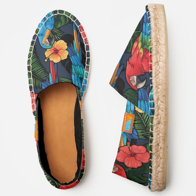 Macaw And Hibiscus Pattern | Add Your Name Espadrilles (Side)