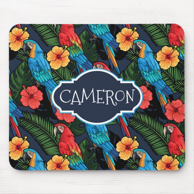 Macaw And Hibiscus Pattern | Add Your Name Mouse Pad (Front)