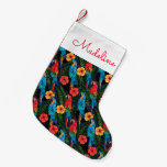 Macaw And Hibiscus Pattern | Add Your Name Small Christmas Stocking