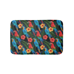 Macaw And Hibiscus Pattern Bath Mat