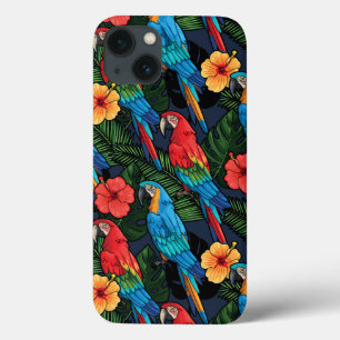 Macaw And Hibiscus Pattern iPhone 13 Case