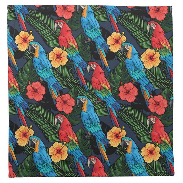 Macaw And Hibiscus Pattern Cloth Napkin (Front)