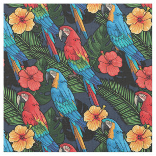 Macaw And Hibiscus Pattern Fabric