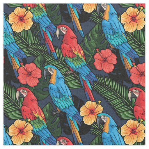 Macaw And Hibiscus Pattern Fabric