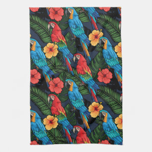 Macaw And Hibiscus Pattern Kitchen Towel
