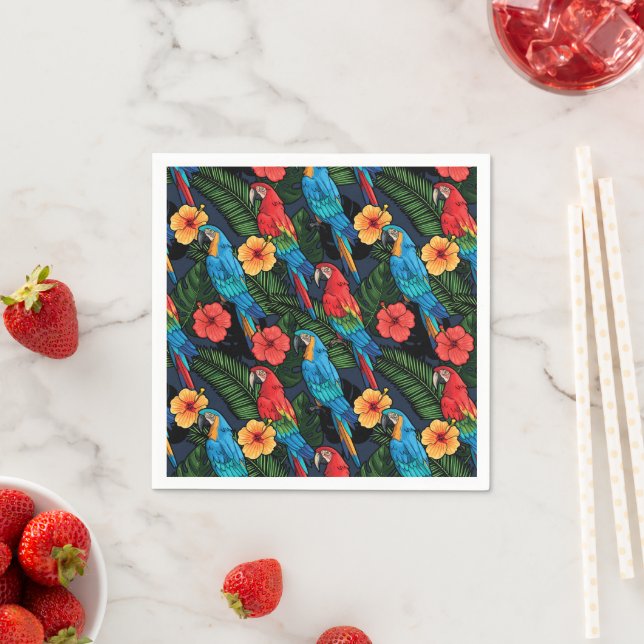 Macaw And Hibiscus Pattern Napkins (Insitu)