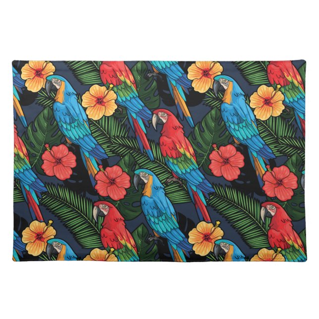 Macaw And Hibiscus Pattern Placemat (Front)