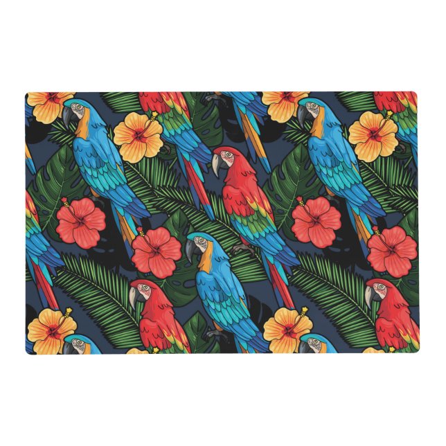 Macaw And Hibiscus Pattern Placemat (Front)
