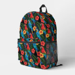Macaw And Hibiscus Pattern Printed Backpack