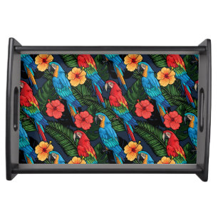 Macaw And Hibiscus Pattern Serving Tray