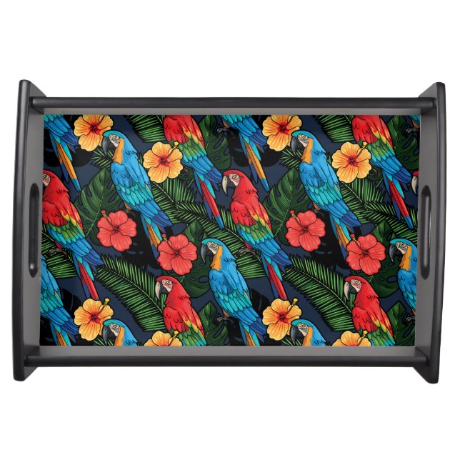 Macaw And Hibiscus Pattern Serving Tray (Front)