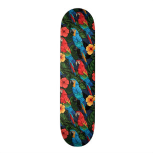 Macaw And Hibiscus Pattern Skateboard Deck