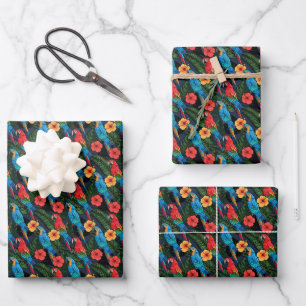 Macaw And Hibiscus Pattern Wrapping Paper Sheets