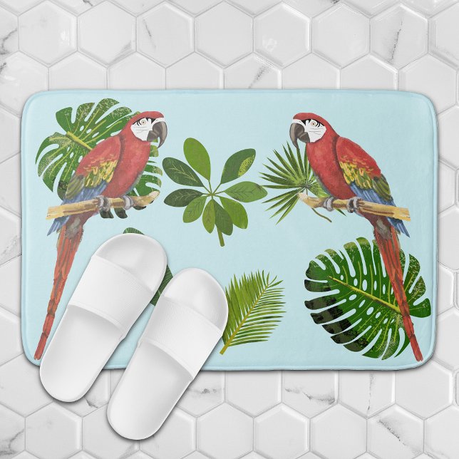 Macaw And Tropical Foliage Bath Mat (Creator Uploaded)