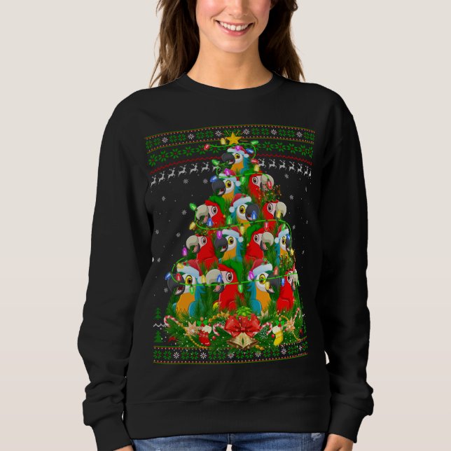 Macaw Bird Xmas Lighting Tree Santa Macaw Ugly Chr Sweatshirt (Front)