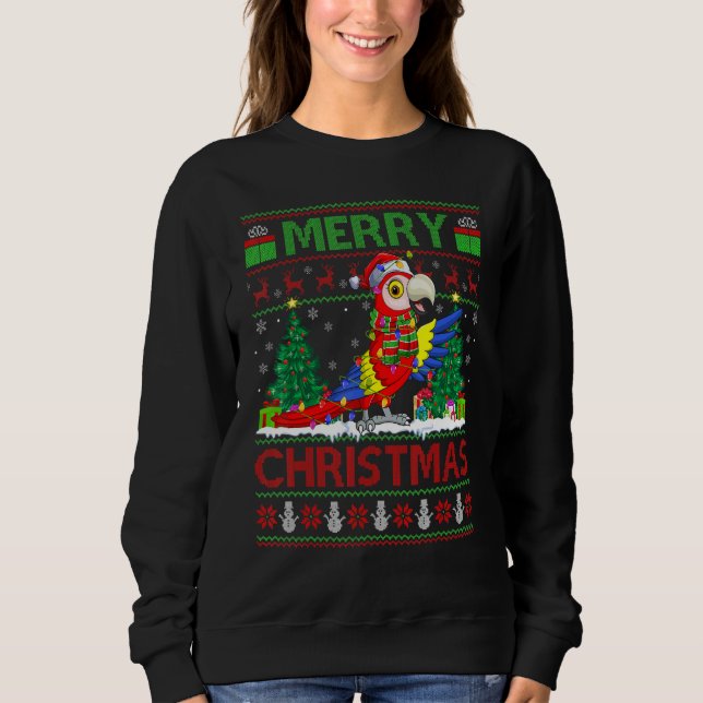 Macaw Bird   Xmas Tree Lights Ugly Santa Macaw Chr Sweatshirt (Front)
