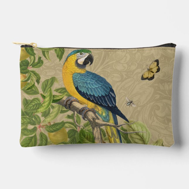 Macaw Blue Yellow Tropical Jungle Antique Accessory Pouch (Front)