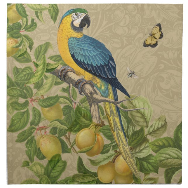 Macaw Blue Yellow Tropical Jungle Antique Cloth Napkin (Front)