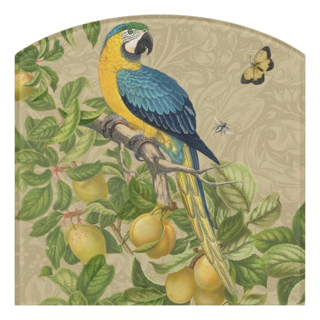 Macaw Blue Yellow Tropical Jungle Antique Door Sign (Contour Front)