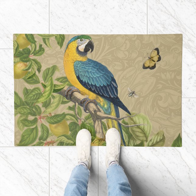 Macaw Blue Yellow Tropical Jungle Antique Doormat (Indoor)