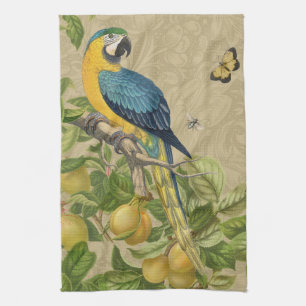 Macaw Blue Yellow Tropical Jungle Antique Kitchen Towel