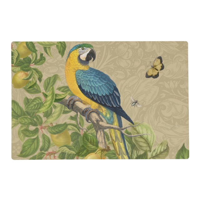 Macaw Blue Yellow Tropical Jungle Antique Placemat (Front)