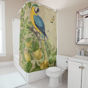 Macaw Blue Yellow Tropical Jungle Antique Shower Curtain