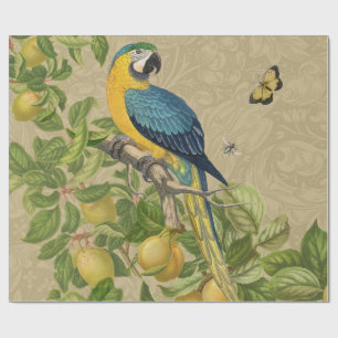 Macaw Blue Yellow Tropical Jungle Antique Wrapping Paper