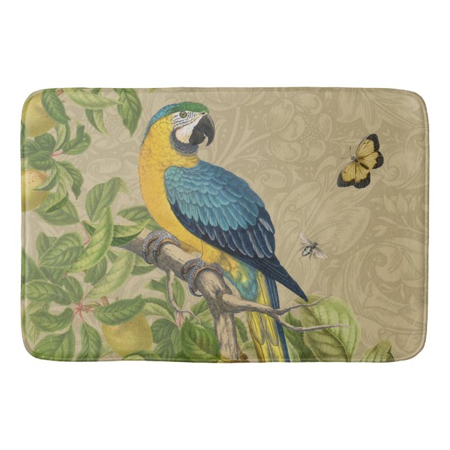 Macaw Classic Victorian Tropical Parrot and Lemon  Bath Mat (Front)