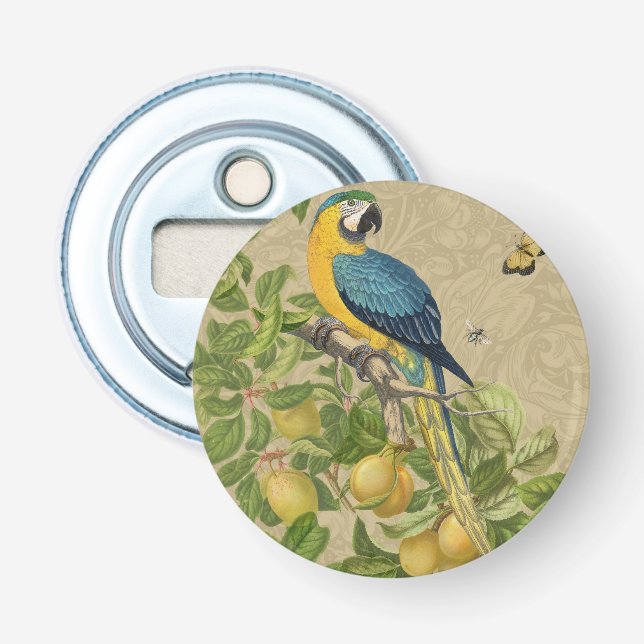 Macaw Classic Victorian Tropical Parrot and Lemon  Bottle Opener (Front)