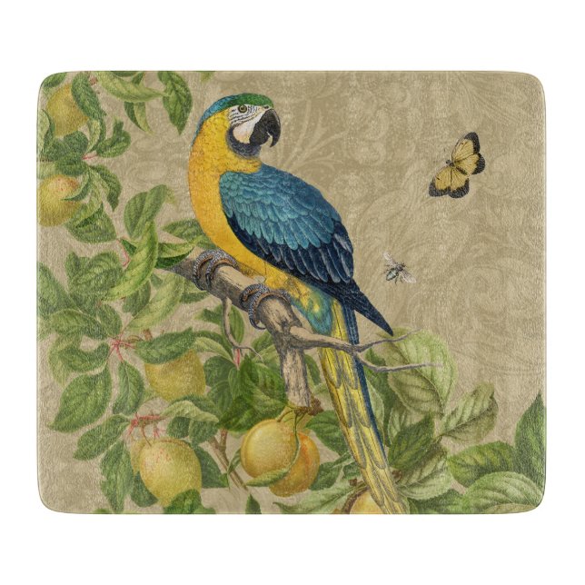 Macaw Classic Victorian Tropical Parrot and Lemon  Cutting Board (Front)