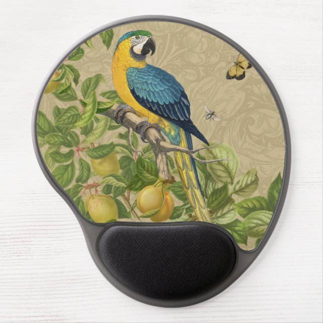 Macaw Classic Victorian Tropical Parrot and Lemon  Gel Mouse Pad (Front)