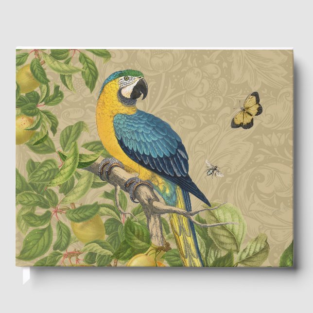 Macaw Classic Victorian Tropical Parrot and Lemon  Guest Book (Front)