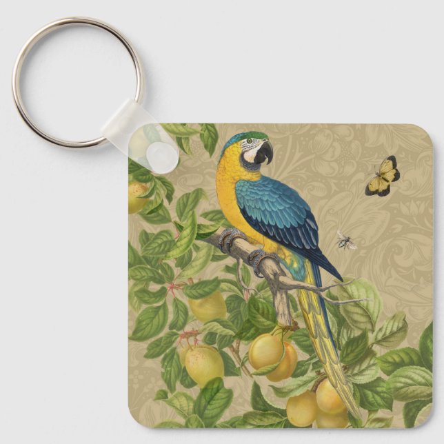 Macaw Classic Victorian Tropical Parrot and Lemon  Keychain (Front)