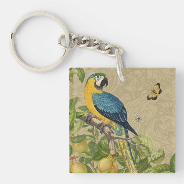 Macaw Classic Victorian Tropical Parrot and Lemon  Keychain (Front)