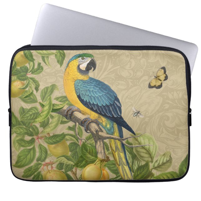 Macaw Classic Victorian Tropical Parrot and Lemon  Laptop Sleeve (Front)