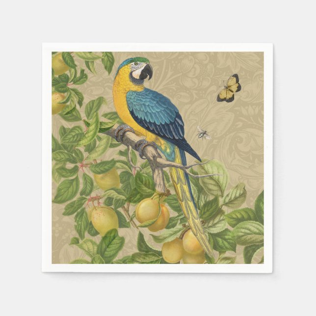 Macaw Classic Victorian Tropical Parrot and Lemon  Napkins (Front)