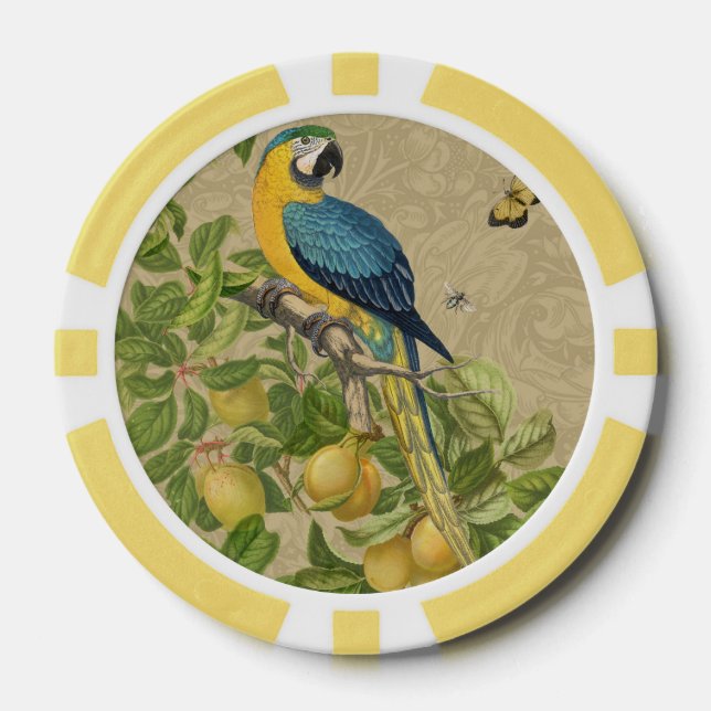 Macaw Classic Victorian Tropical Parrot and Lemon  Poker Chips (Front)