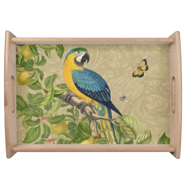 Macaw Classic Victorian Tropical Parrot and Lemon  Serving Tray (Front)