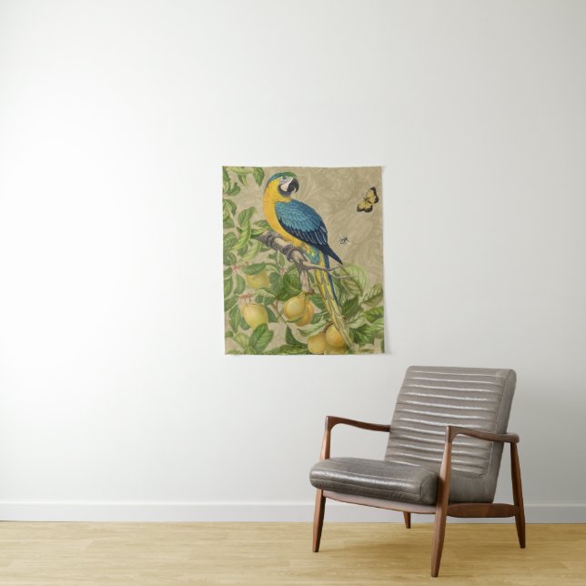 Macaw Classic Victorian Tropical Parrot and Lemon  Tapestry (In Situ)