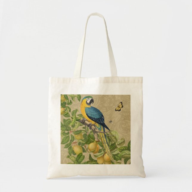 Macaw Classic Victorian Tropical Parrot and Lemon  Tote Bag (Front)