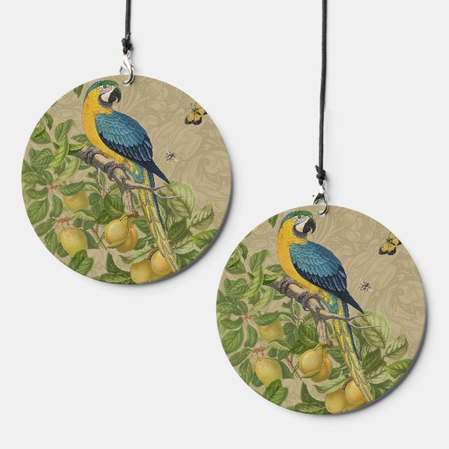 Macaw Classic Victorian Tropical Parrot and Lemon  Wind Chime (Front & Back)