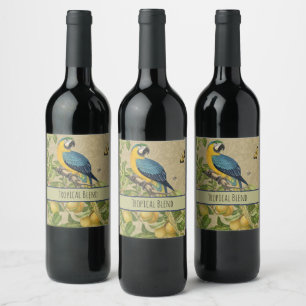 Macaw Classic Victorian Tropical Parrot and Lemon  Wine Label