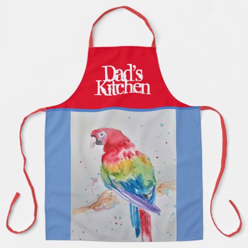 Macaw Colorful Parrot bird Watercolor Dads Kitchen Apron
