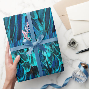 Macaw feather design in blue, watercolor abstract Wrapping Paper