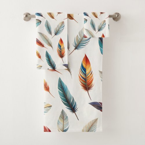 Macaw Feather with Tiny Geometric Pattern Bath Towel Set