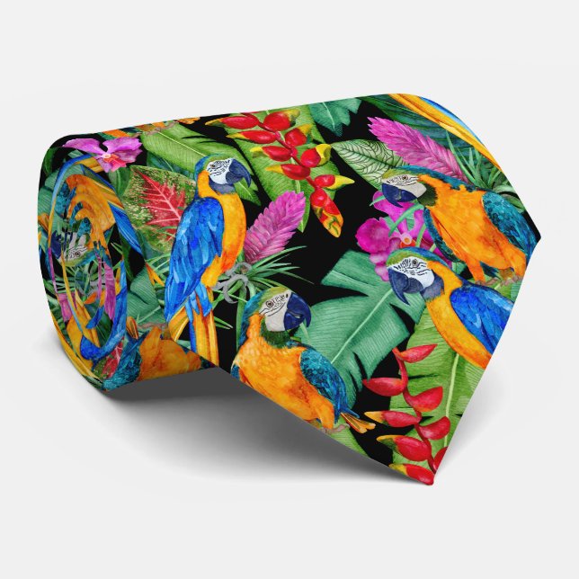 Macaw Neck Black Neck Tie (Rolled)