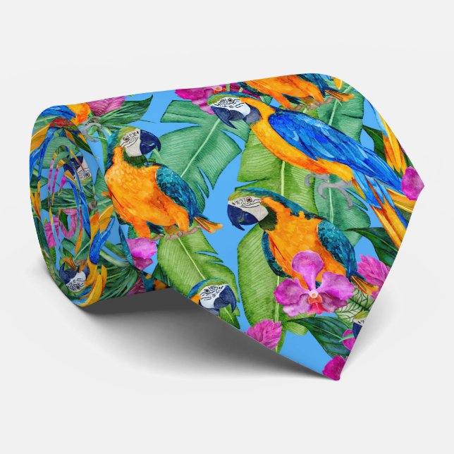 Macaw Neck Summer Blue Neck Tie (Rolled)