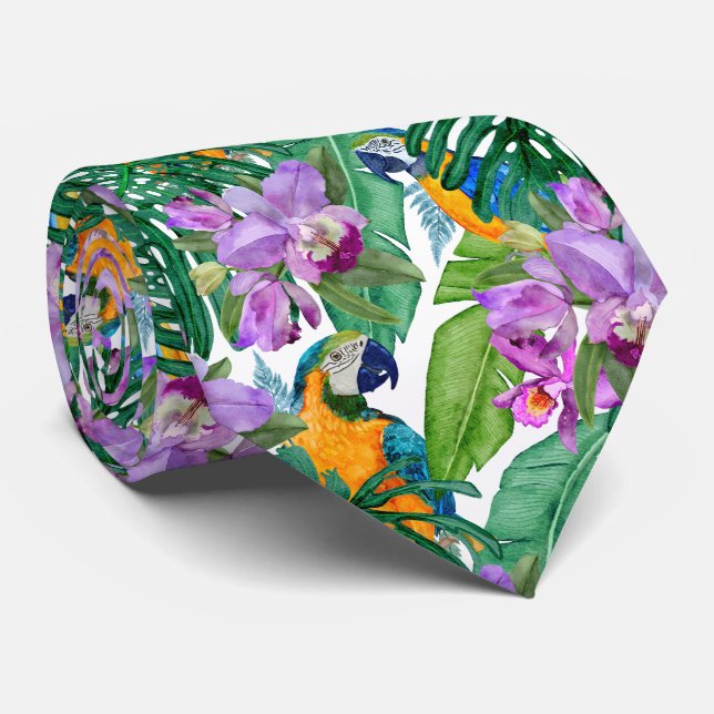 Macaw Orchid Garden Neck Tie (Rolled)